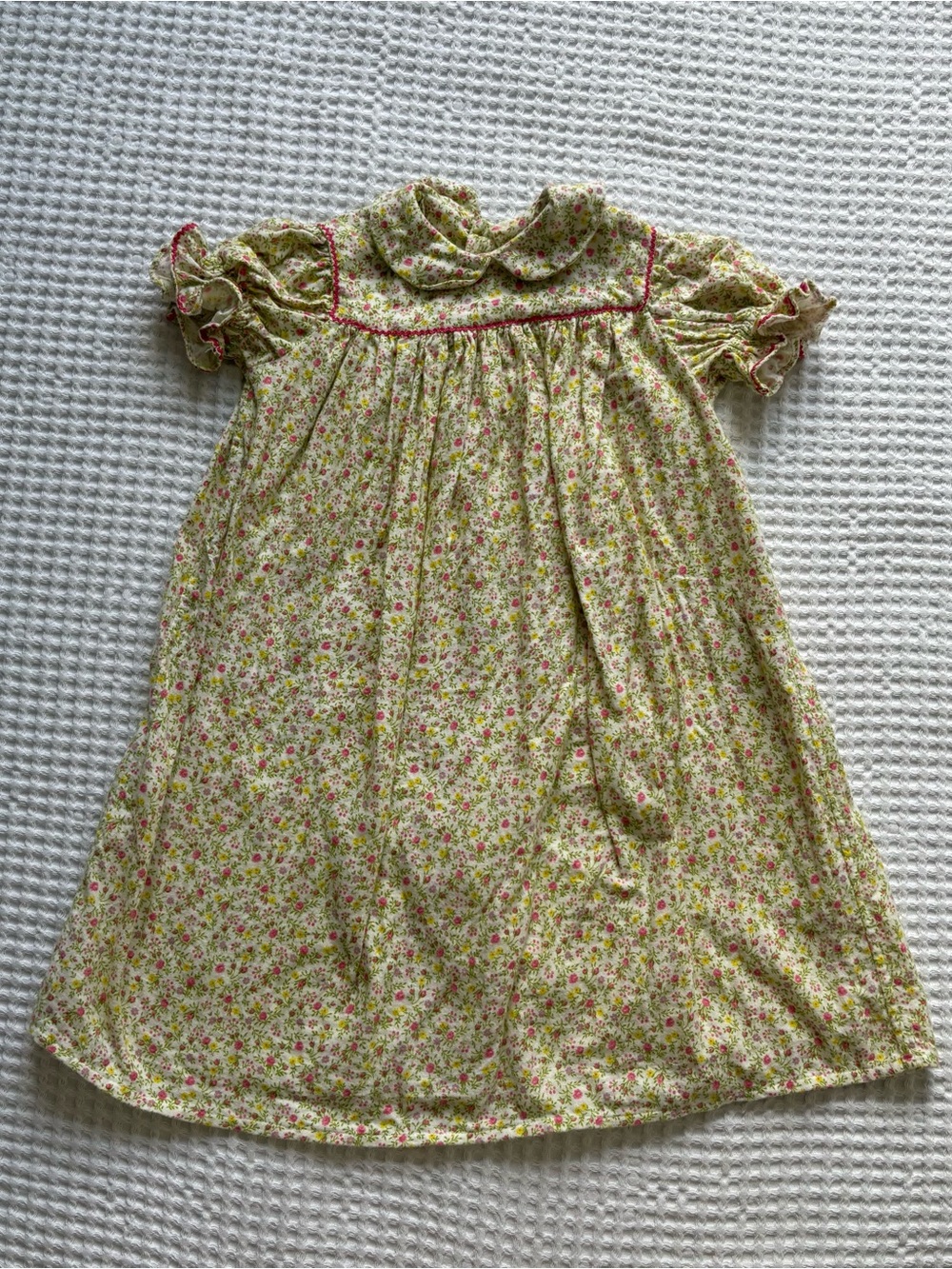 Vintage Floral Flannel Nightgown Bonnet Set Ric Rac Pioneer Cottagecore 2T/3T - Picture 2 of 7